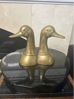 Mid- Century Pair of Vintage 1950 Brass 6.5”x3” Duck Head Bookends