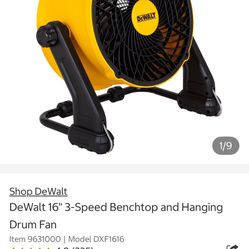 DeWalt 16" 3-Speed Benchtop & Hanging Drum Fan