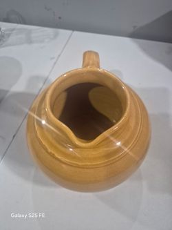 vintage yellowware art pottery pitcher