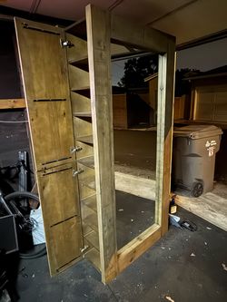 Tall Wood Storage Cabinet with Beautiful Mirror