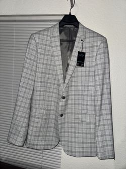  J. Ferrar Mens Gray Plaid Slim Fit Sport Coat