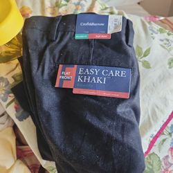 Black Khaki Flat Front Pants New 36W x 32L