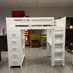 White Twin Size High Loft Bed Frame With Storage