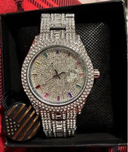 Luxury Iced-Out Rainbow Dial Timepiece