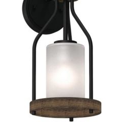 Walnut and Black Indoor Vanity Wall Sconce or Wall Lighting Mount with Frosted Glass