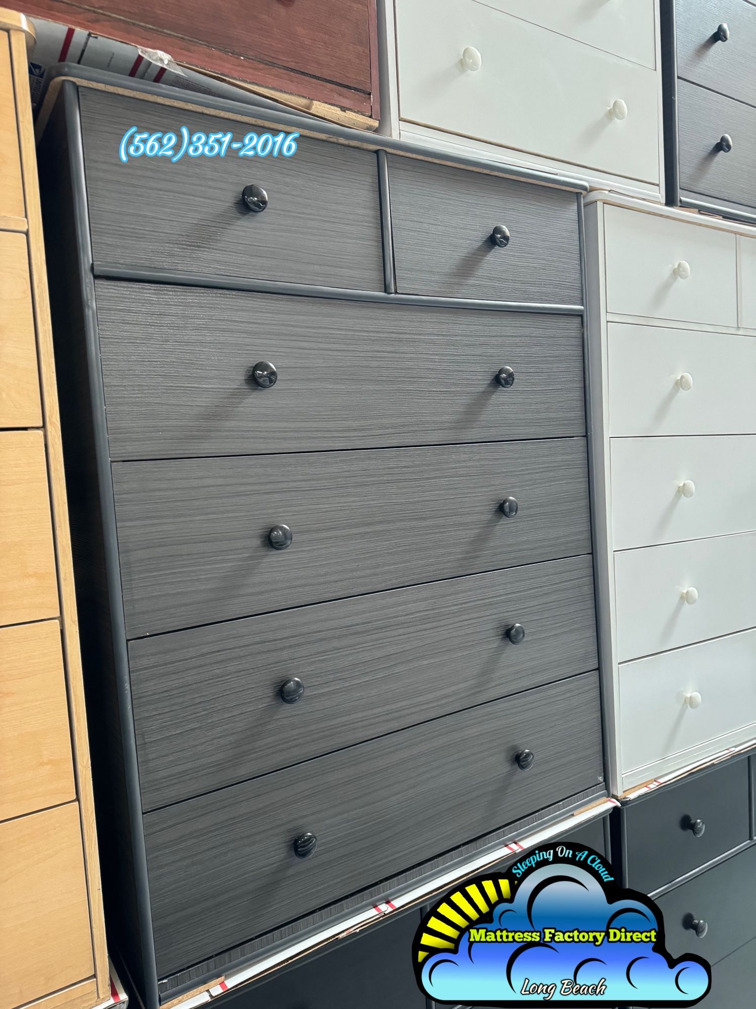 New Grey Jumbo Duplex Wood 6 Drawer Chest Dresser 