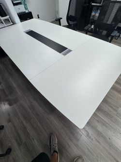 Modern White Conference Table – 94” Long with Built-In Cable Management