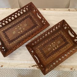 Two Antique Wood Trays