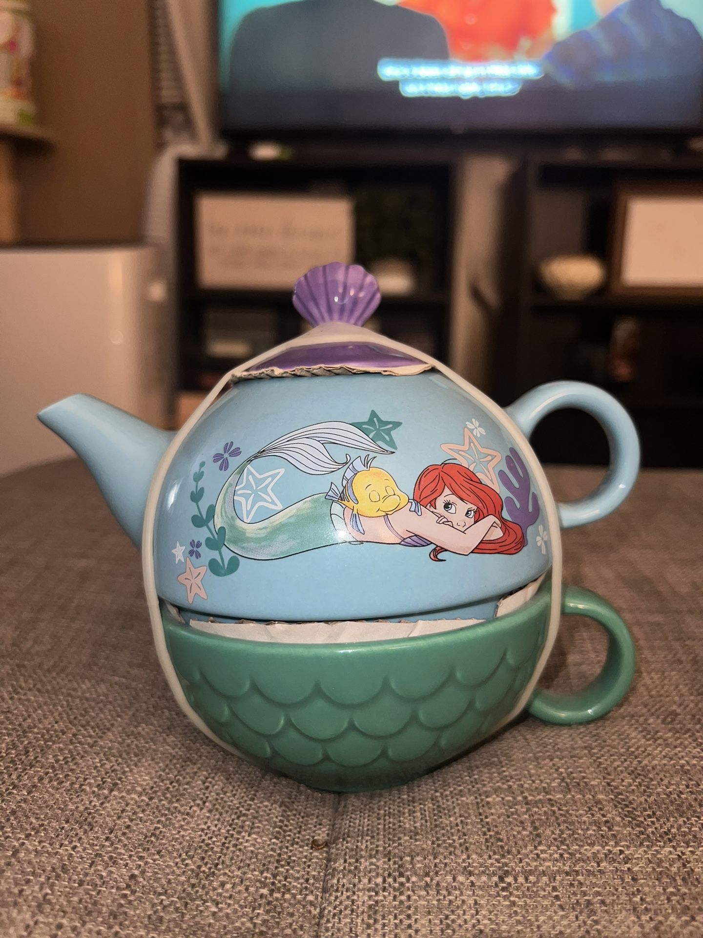 Walt Disney's The Little Mermaid Ariel and Flounder 48 oz Ceramic Teapot