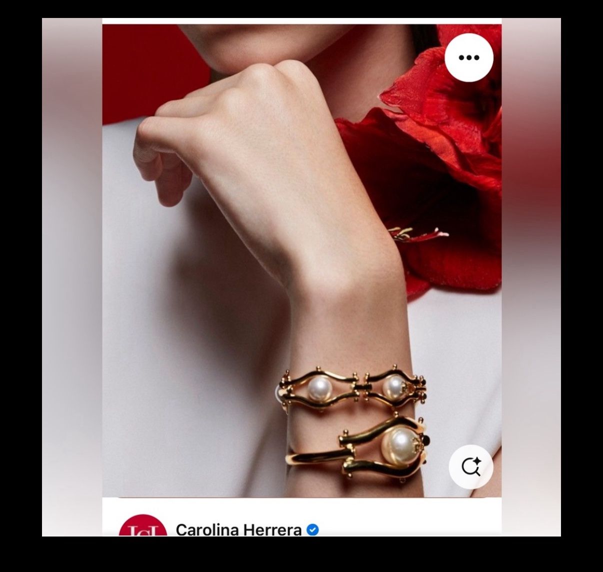 NWOT Authentic Carolina Herrera Jewelry Set Gold Plated CHCH Pearls Cuff S/M