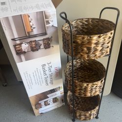 New 3 Tier Brown Wicker Basket
