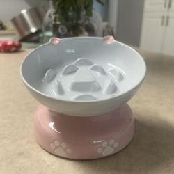 Ceramic Elevated Slow Feeder Cat Bowl