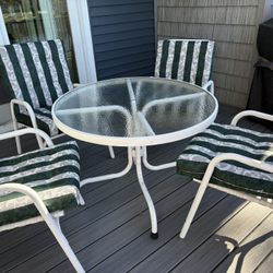 Glass Patio Table And 4 Chairs With Cushions