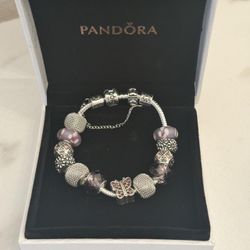 Pandora Silver And Purple Bracelet With Charms 