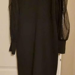 New Beautiful 🖤 BLACK Dress W/ Sheer Sleeves. Has Slit In Back Of Dress For Easy Movement? It's A Nice Dress, SIZE Large. See Photos. Cash, Pickup .