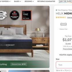 Helix Midnight Luxe Mattress, Twin size 