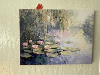 Monet Style Water Lilies Oil Painting Print - Excellent Condition