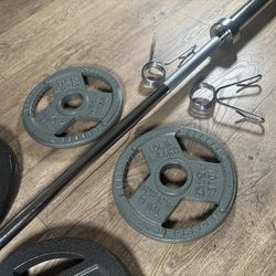 CUZ NEED THE $$ NEW Olympic Equipment: 6 ft Silver Bar & Weight Plates 35s, 25s, and 10s lbs. Total: 180 lbs [ NO, No Better Price]