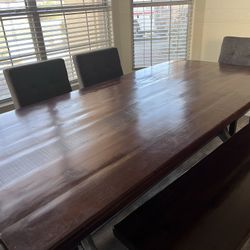 Wooden Table With Steal Base 