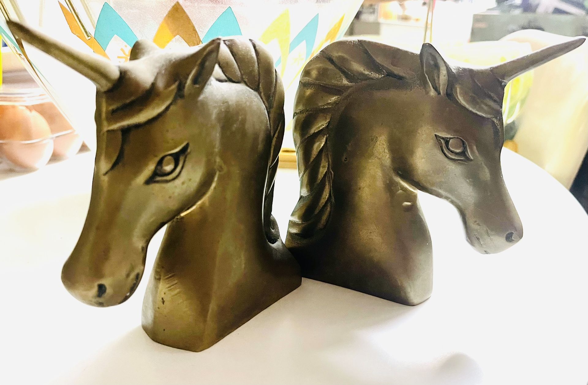 Vintage Pair Of Brass Unicorn Bookends