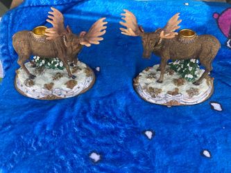 Moose Vintage Christmas candle holders