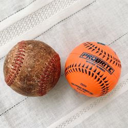 PROBRITE Neon Orange Sponge Rubber Baseball & A Regular Leather Baseball 