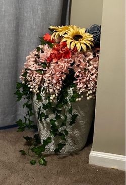 Large Artificial Floral Arrangement in Large white ceramic vase