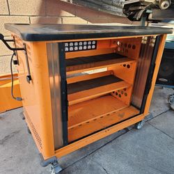 mobiLAB Heavy Duty Industrial Rolling Mobile On Wheels Tool Box Toolbox Cart Workbench  Cabinet Metal  With  Wood Top  And Slide Side Doors