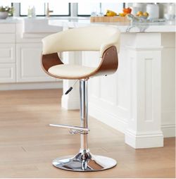 Francesca Cream Faux Leather Adjustable Swivel Bar Stool