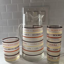 Vintage Mid-Century Modern Frosted cocktail Glasses (16) and pitcher (1)