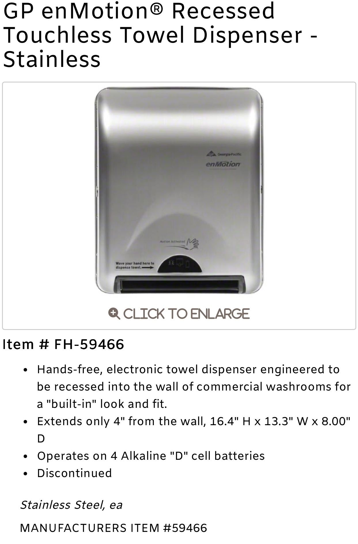 GP enMotion® Recessed Touchless Towel Dispenser -Stainless