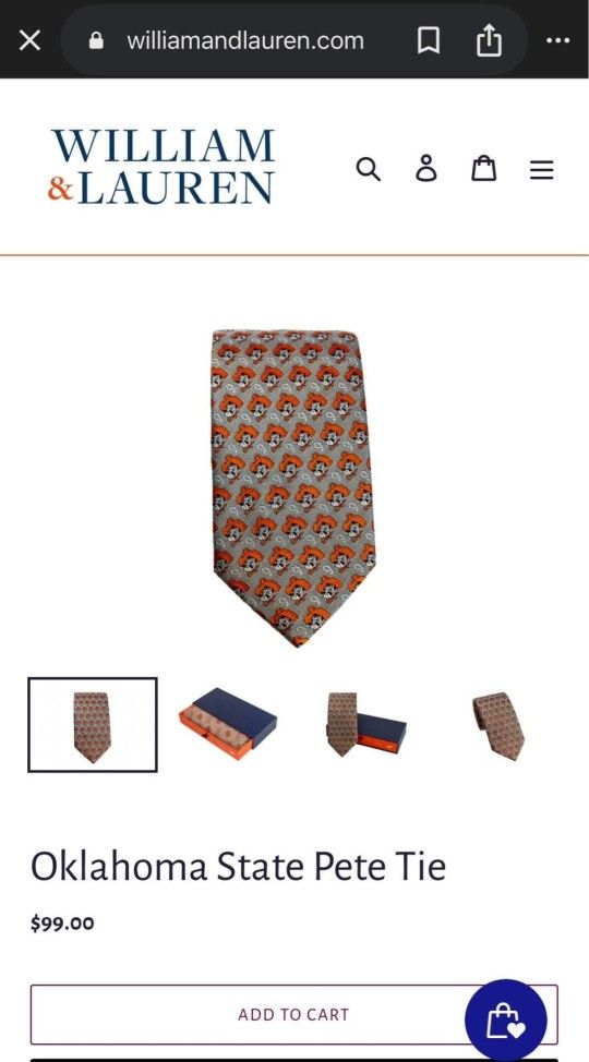 2 NIB - William & Lauren Oklahoma State University Pete Ties – 100% Silk