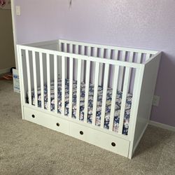 Standard Size Baby Crib and Mattress w/sheets & pad