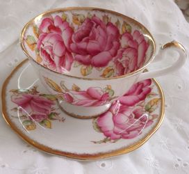Antique Vintage Bone China Roses Teacup Saucer Set