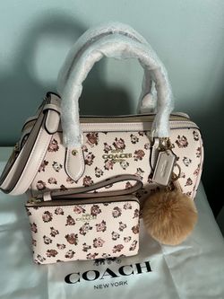 Coach Rowan Satchel Bag With Rose Print