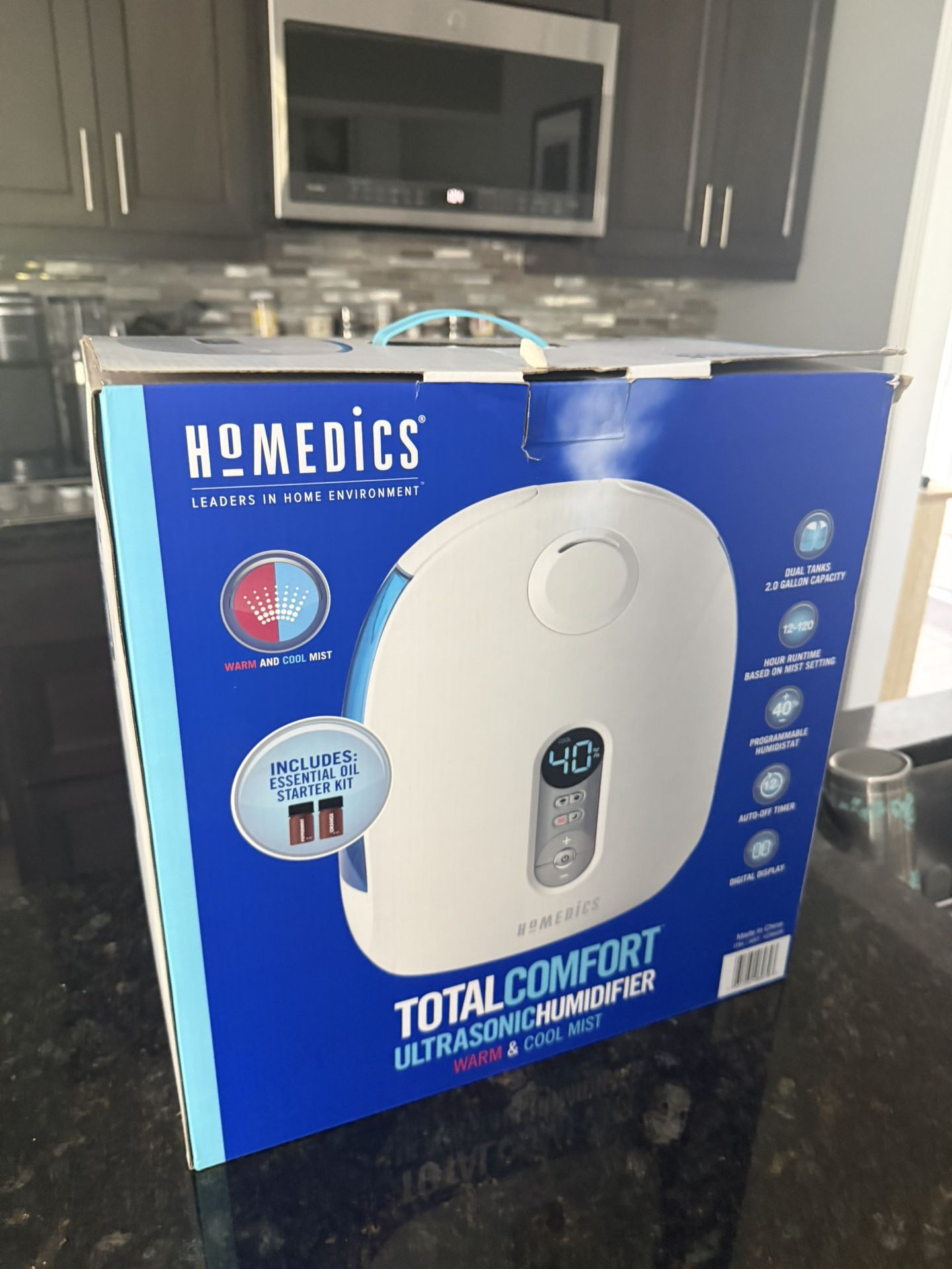 Ultrasonic Humidifier with Warm and Cold mist, includes essential oil starter kit