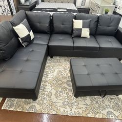Black  Faux Leather 3-Piece Couch Living Room Sofa Set on sale