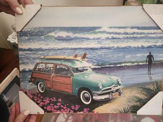 Classic Car Beach Painting