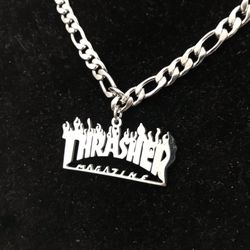 18” Rhodium Plated Figaro Necklace with Thrasher Pendant/ New paparazzi fashion drip jewelry 2020/ We Ship Fast!