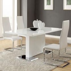 New Dining Table Set 5 PCs White And Silver 
