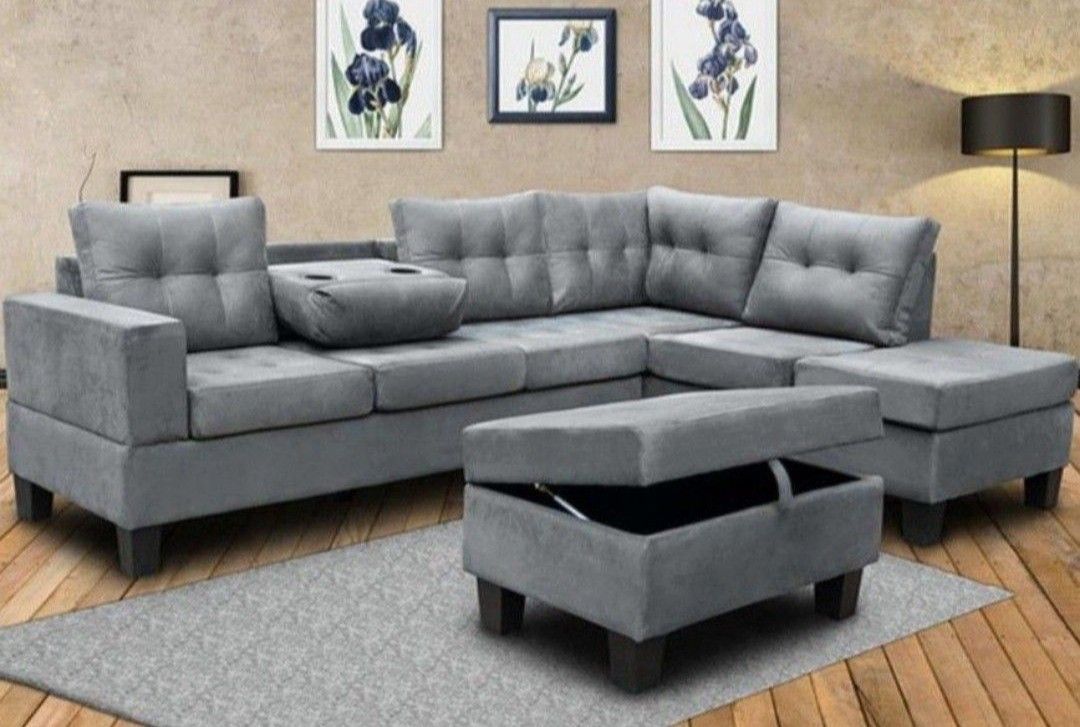 Grey Or Brown Sectional With Ottoman 