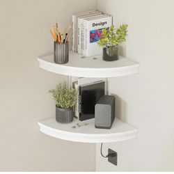 HAO Floating Corner Shelf Invisible Wall Mounted Shelves Radial Shape Cable Wire Hole Pattern Perfect for Bedroom Bathroom Living Room Kitchen Set of