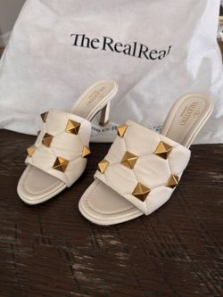 Valentino Garavani Cream Quilted Slide Mules with Gold Studs