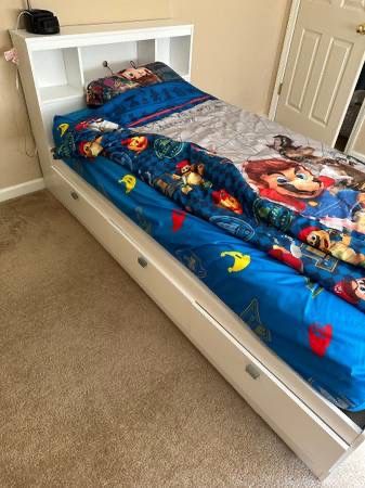 Twin Mattress, Bookcase Headboard Under Bed Storage Drawers Captains
