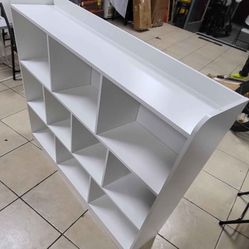 White Bookshelf, Wood Bookcase with 3 Tier Open Shelves, 