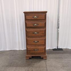 Thomas Furniture Wood Five-Drawer Chest with Brass Pulls