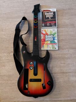 Nintendo Wii Guitar Hero Sunburst Guitar with 2 Games