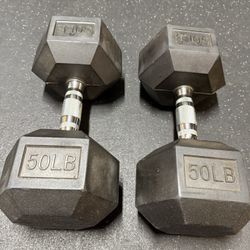 Rubber Coated 50lb Dumbbells 