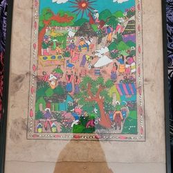 Vintage Mexican Folk Art Painting Amate Bark Painting