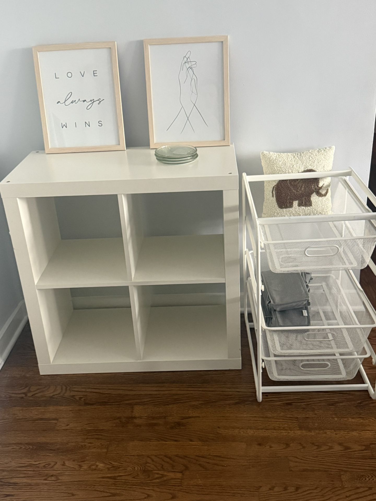 White Cube Cabinet and Metal Drawer Shelf